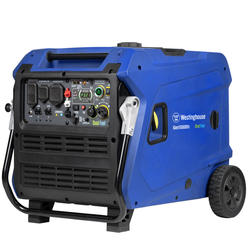 Westinghouse | iGen11000DFc dual fuel portable inverter generator with co sensor front left view shown on a white background
