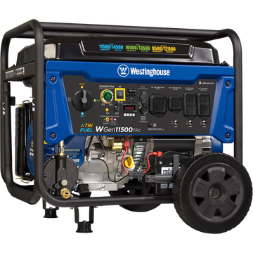 Westinghouse | WGen11500TFc portable generator with co sensor shown at an angle on a white background