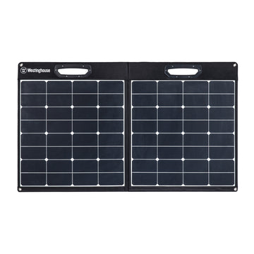 Westinghouse | WSolar100p solar panel shown unfolded in front view on a white background