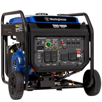 Westinghouse | ecoGen10000 portable inverter generator with co sensor shown at an angle on a white background