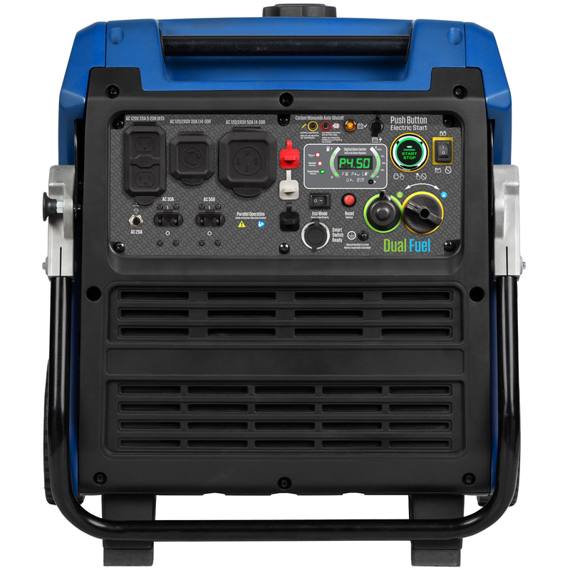 Westinghouse | iGen11000DFc dual fuel portable inverter generator with co sensor front view shown on a white background