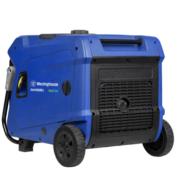 Westinghouse | iGen11000DFc dual fuel portable inverter generator with co sensor rear left view shown on a white background