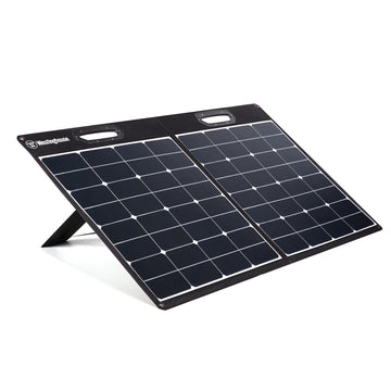 Westinghouse | WSolar100p solar panel open shown at an angle on a white background