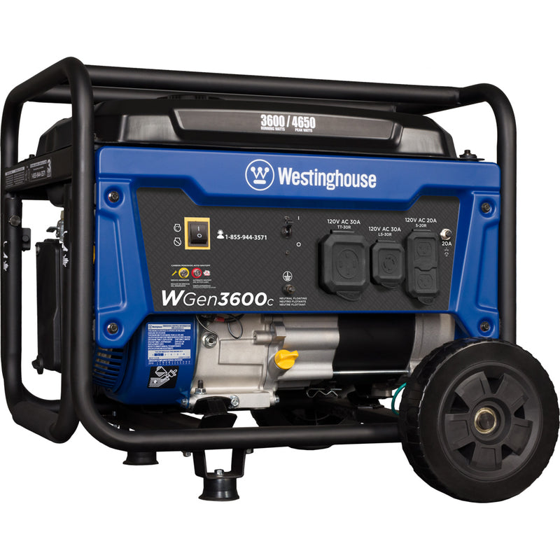 Westinghouse | WGen3600c portable generator shown at an angle on a white background