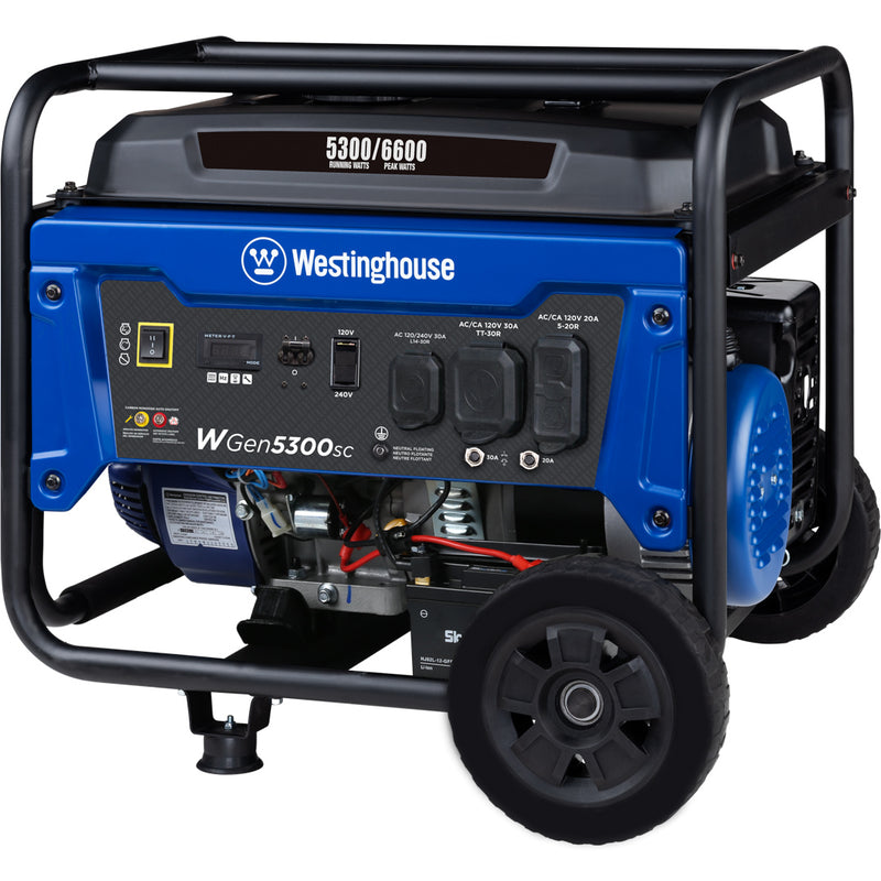Westinghouse | WGen5300sc portable generator front right view on a white background.