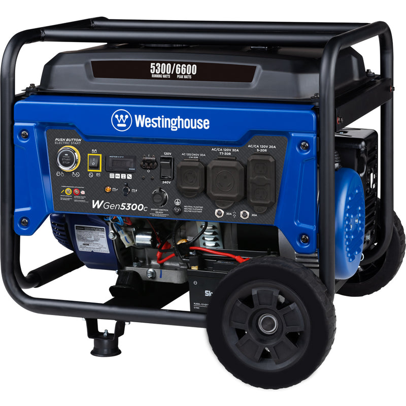 Westinghouse | WGen5300c portable generator front right view on a white background.
