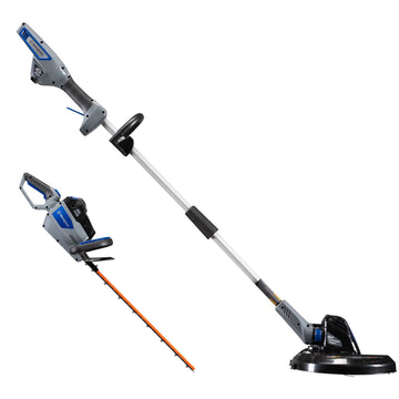 Hedge trimmer and string trimmer and edger on a white background