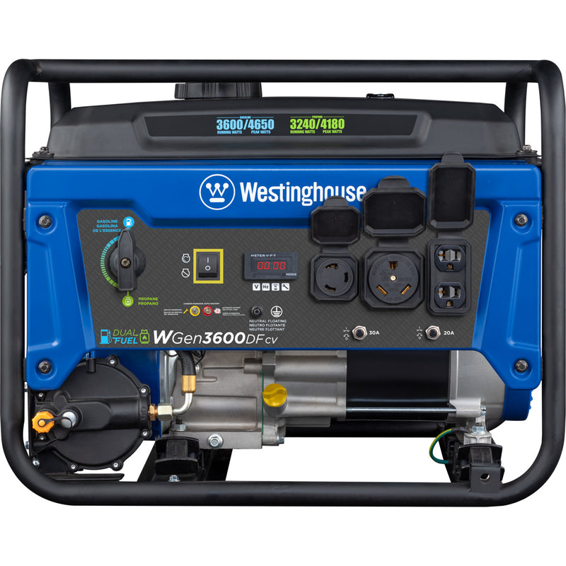 Westinghouse | WGen3600DFcv portable generator front view on a white background.