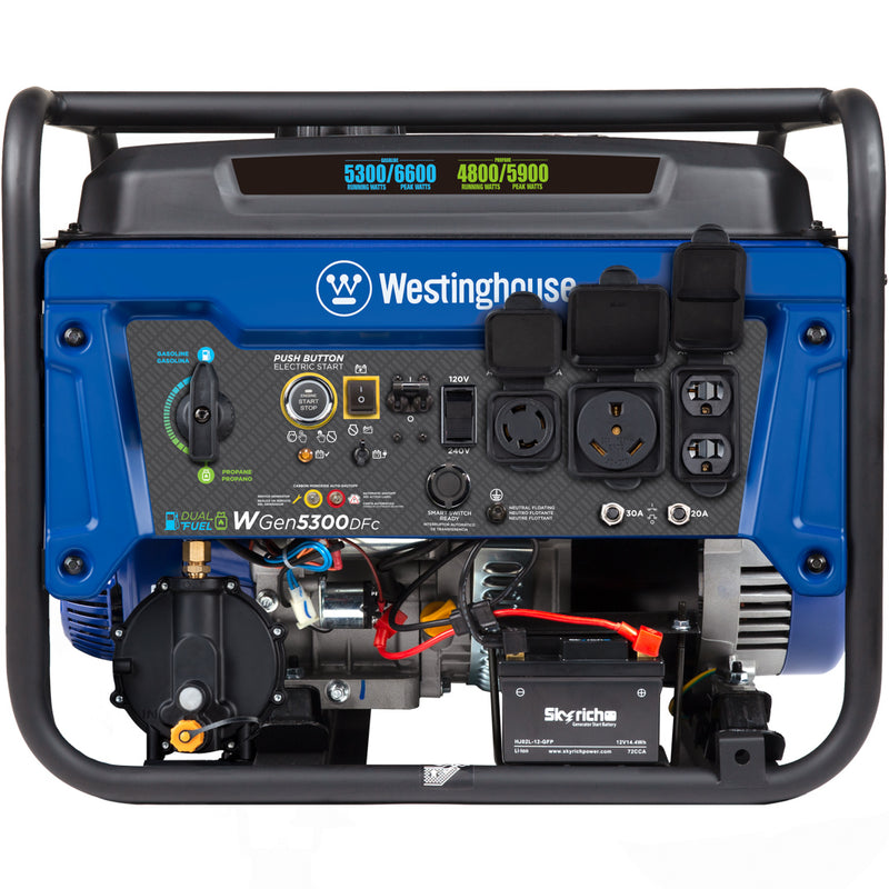 Westinghouse | WGen5300DFc portable generator front view on a white background.