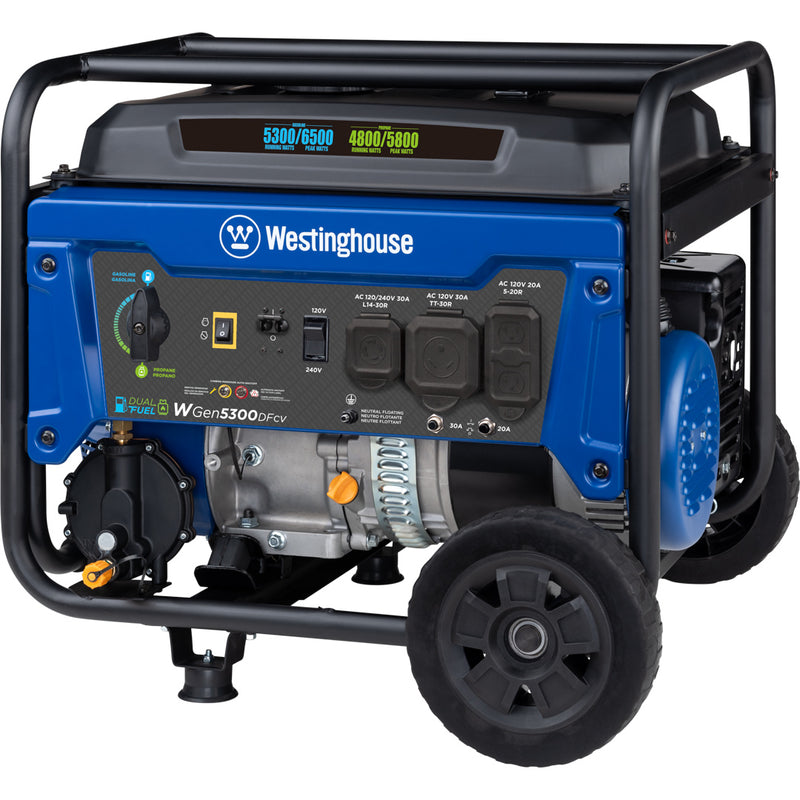 Westinghouse | WGen5300DFcv portable generator front right view on a white background