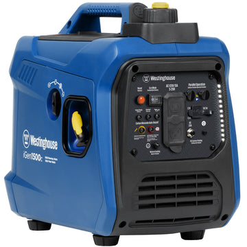 Westinghouse | iGen1500c portable inverter generator with co sensor shown at an angle on a white background