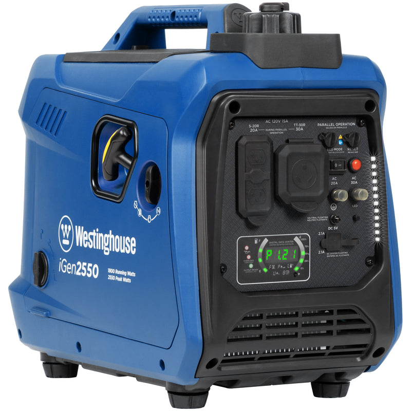 Westinghouse | iGen2550 portable inverter generator shown at an angle on a white background