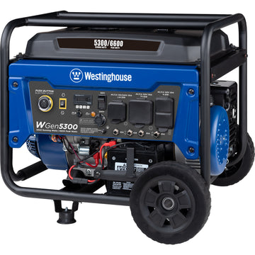 Westinghouse | WGen5300 portable generator shown at an angle on a white background