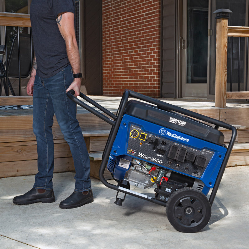 Westinghouse | WG9500c portable generator shown being pulled to a back yard