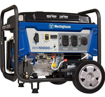 Westinghouse | WH10000DF portable generator shown at an angle on a white background.