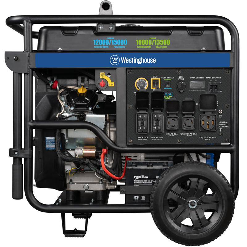 Westinghouse | WGen12000DF portable generator front view on a white background.