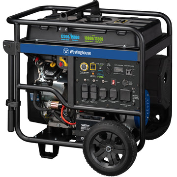 Westinghouse | WGen12000DF portable generator front right view on a white background.