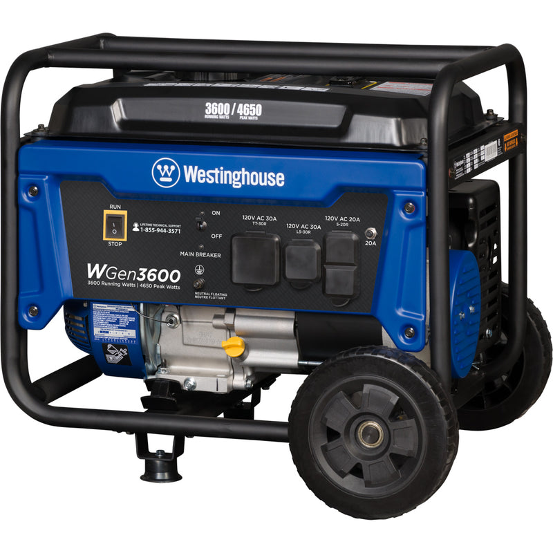 Westinghouse | WGen3600 portable generator front right view on a white background.