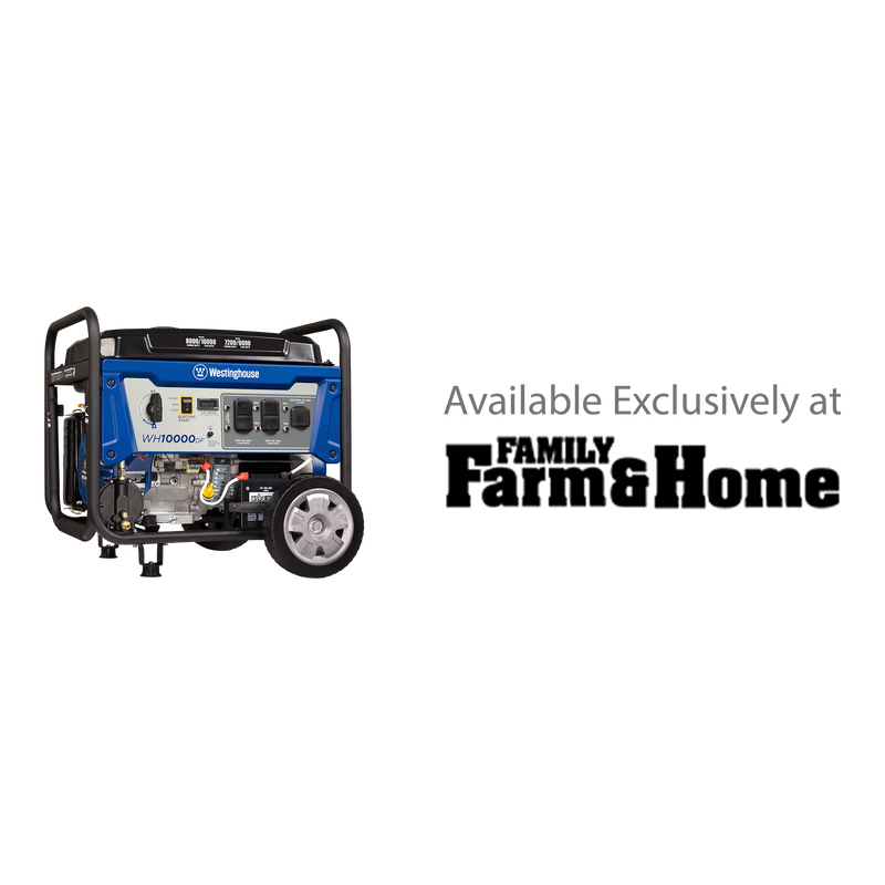 Westinghouse | WH10000DF portable generator. Available exclusively at Family Farm and Home.