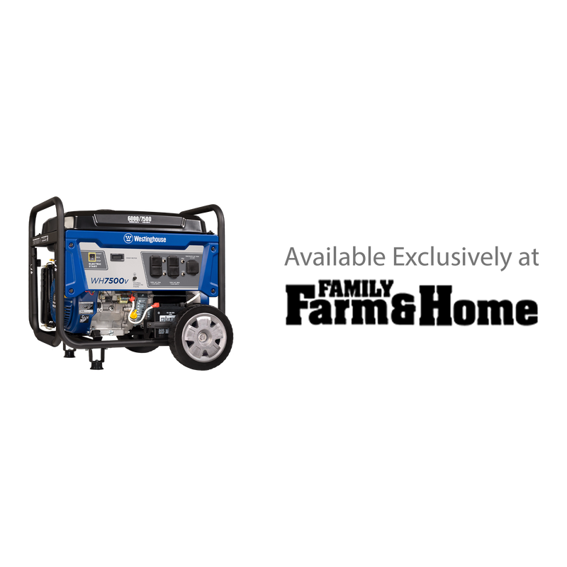 Westinghouse | WH7500v portable generator. Available exclusively at Family Farm and Home.
